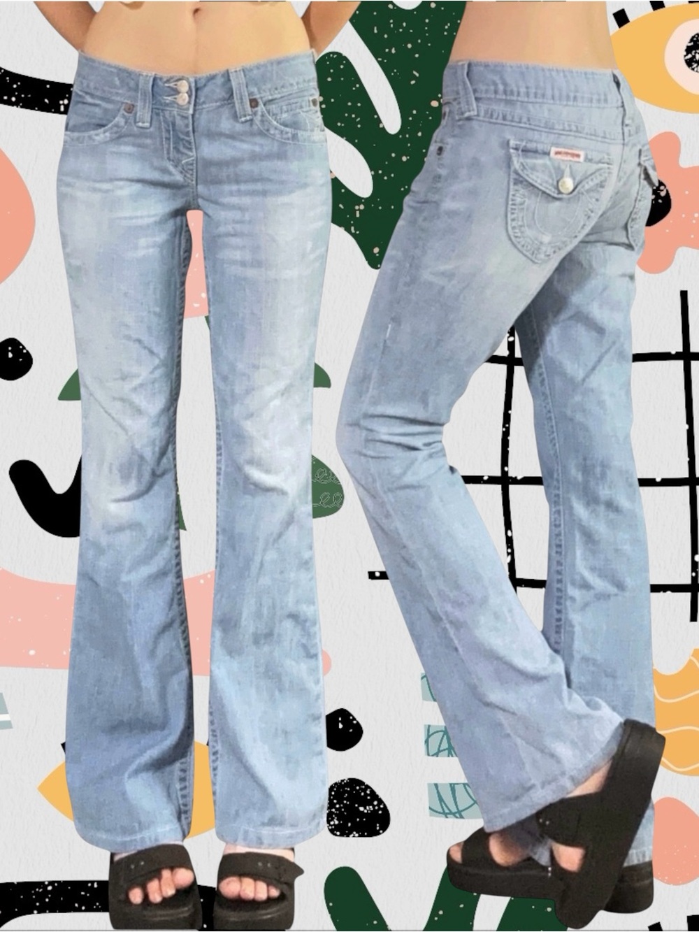 True Religion | Vintage Y2K Low Rise Light Blue Lightweight Denim Flare Jeans